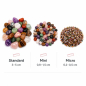 Preview: Größenvergleich bunte Trommelsteine Naturmix – Standard 3–5 cm, Mini 0,8–1,5 cm, Micro 0,2–0,5 cm