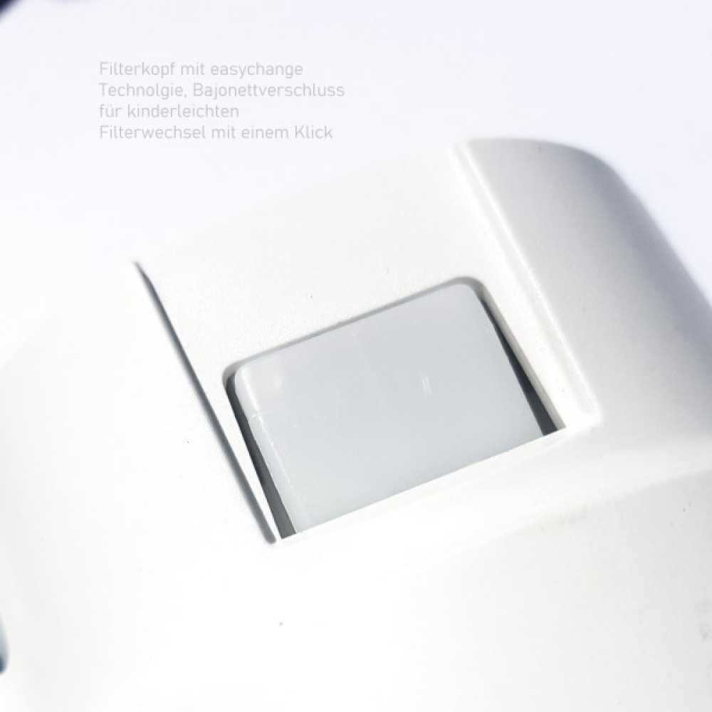 CASCADA WHITE Wasserfiltersystem Dtailansicht mit Bajonett-Kartuschensystem