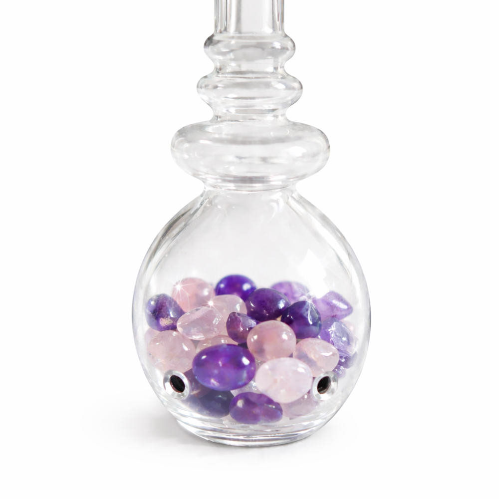 Preview: WATERLOVE – Edelsteinstab I Edelsteinphiole mit Amethyst & Rosenquarz für Trinkwasser