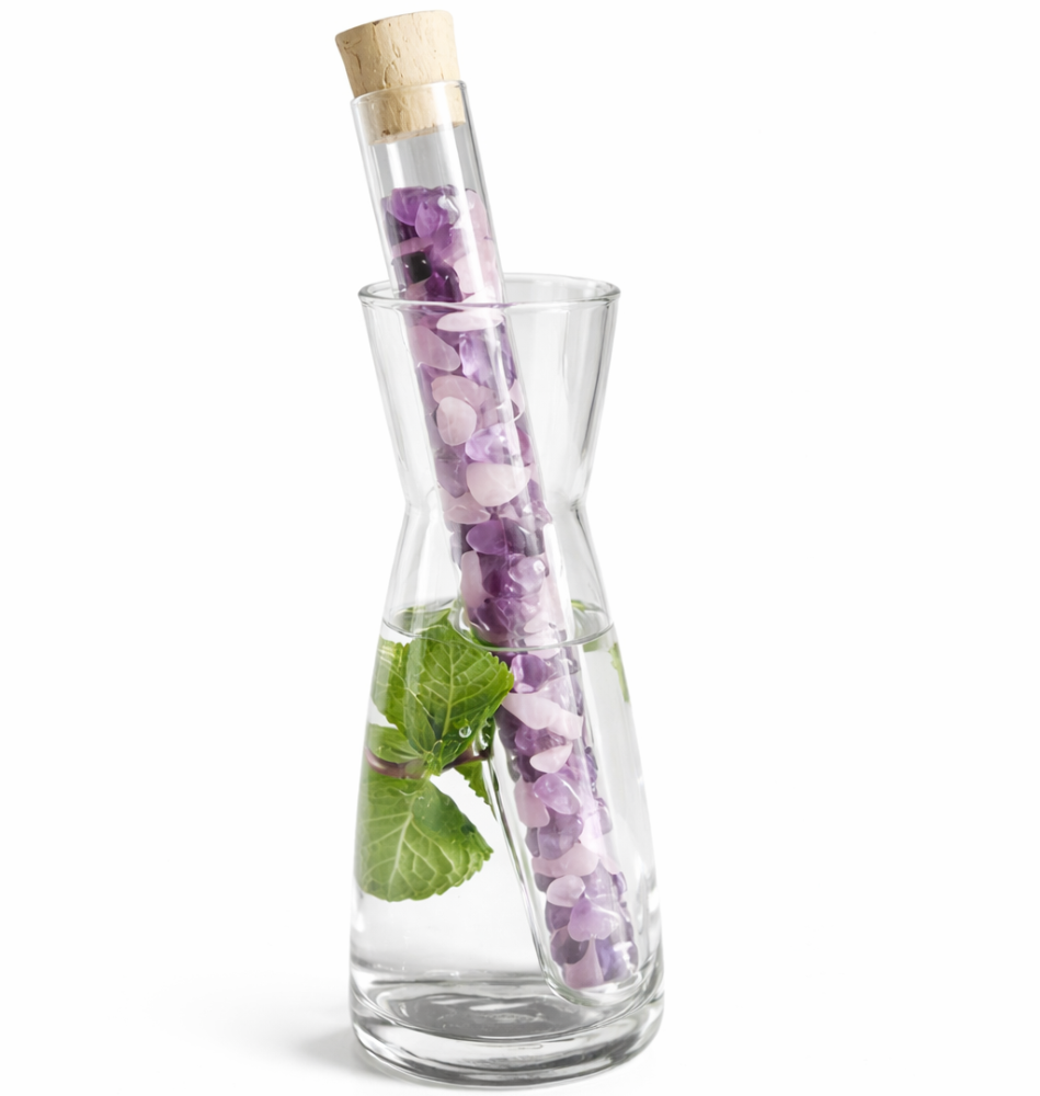 Preview: Geschenkset Glaskaraffe PRINZESS mit Edelsteinstab Amethyst und Rosenquarz von WATERHOUSE24