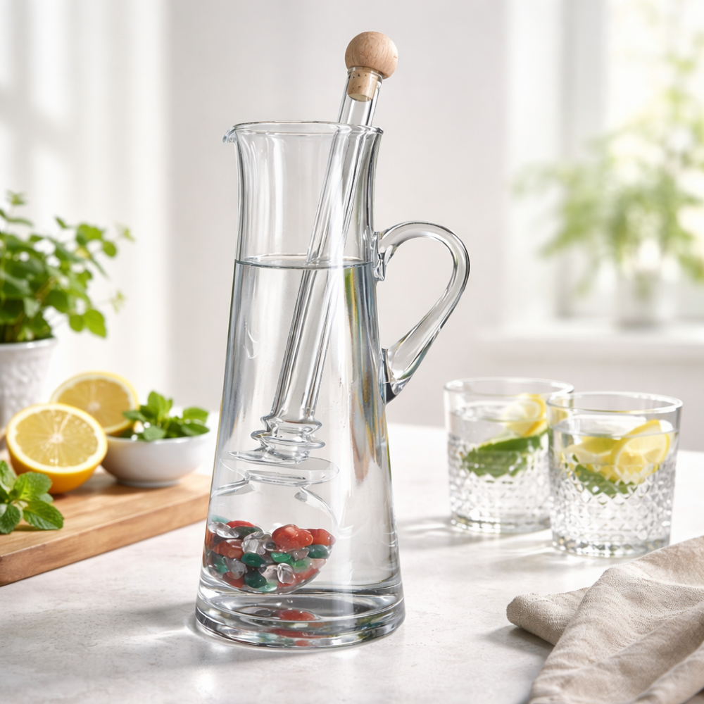 Preview: ROYAL Glaskaraffe mit Edelsteinphial stilvolle Tischdekoration Trinkritual