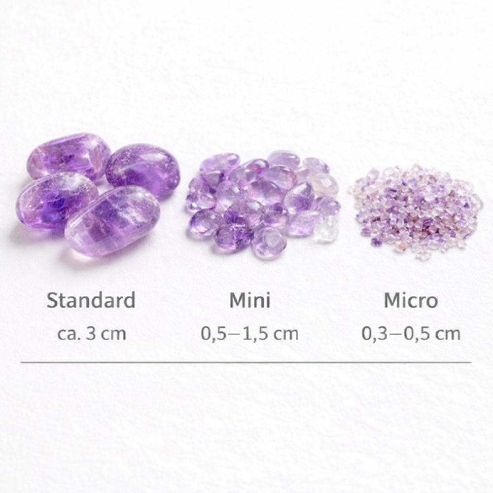 Amethyst Trommelsteine Größenvergleich Standard Mini Micro