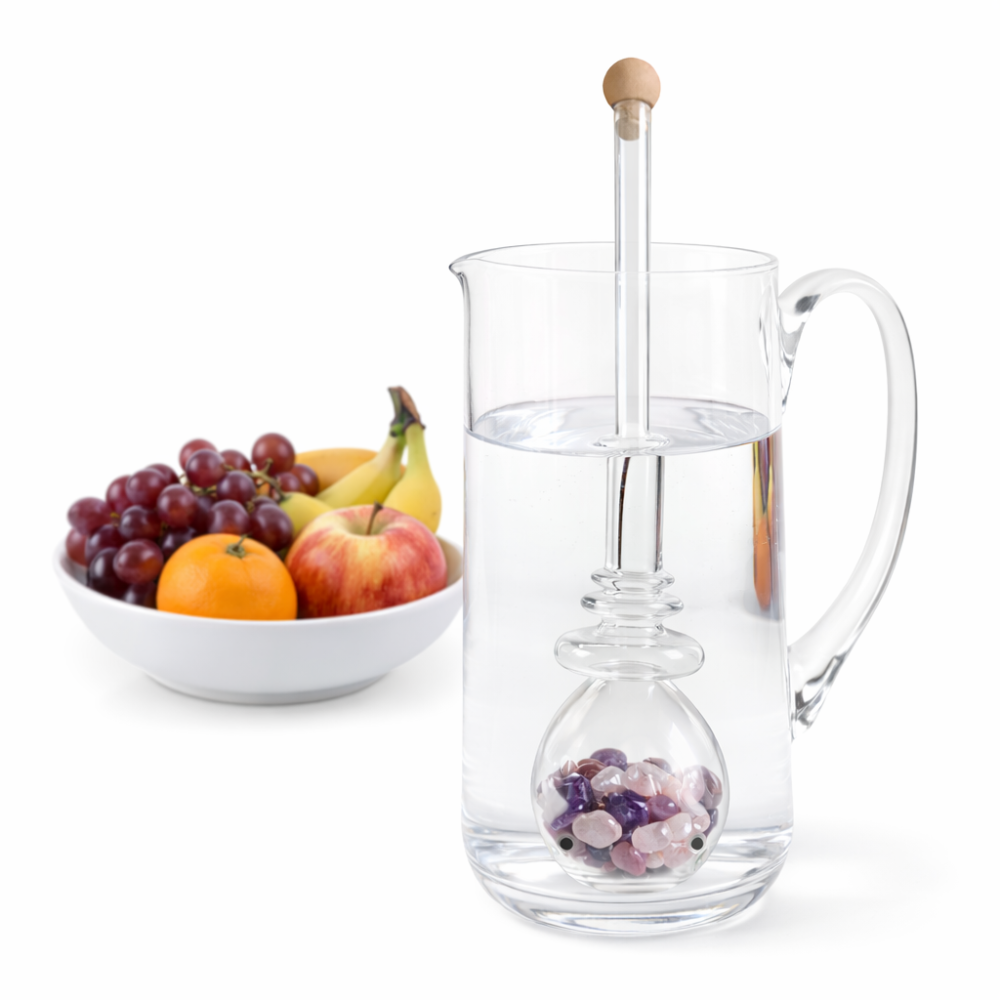 WATERLOVE – Edelsteinstab I Edelsteinphiole mit Amethyst & Rosenquarz für Trinkwasser