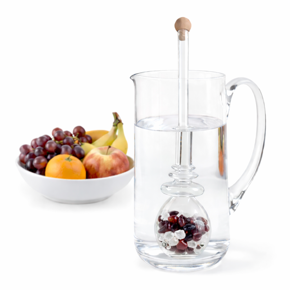 Edelsteinstab_Edelsteinphiole_zur Energetisierung_mit_Bergkristall_Granat_Passion_Karaffe