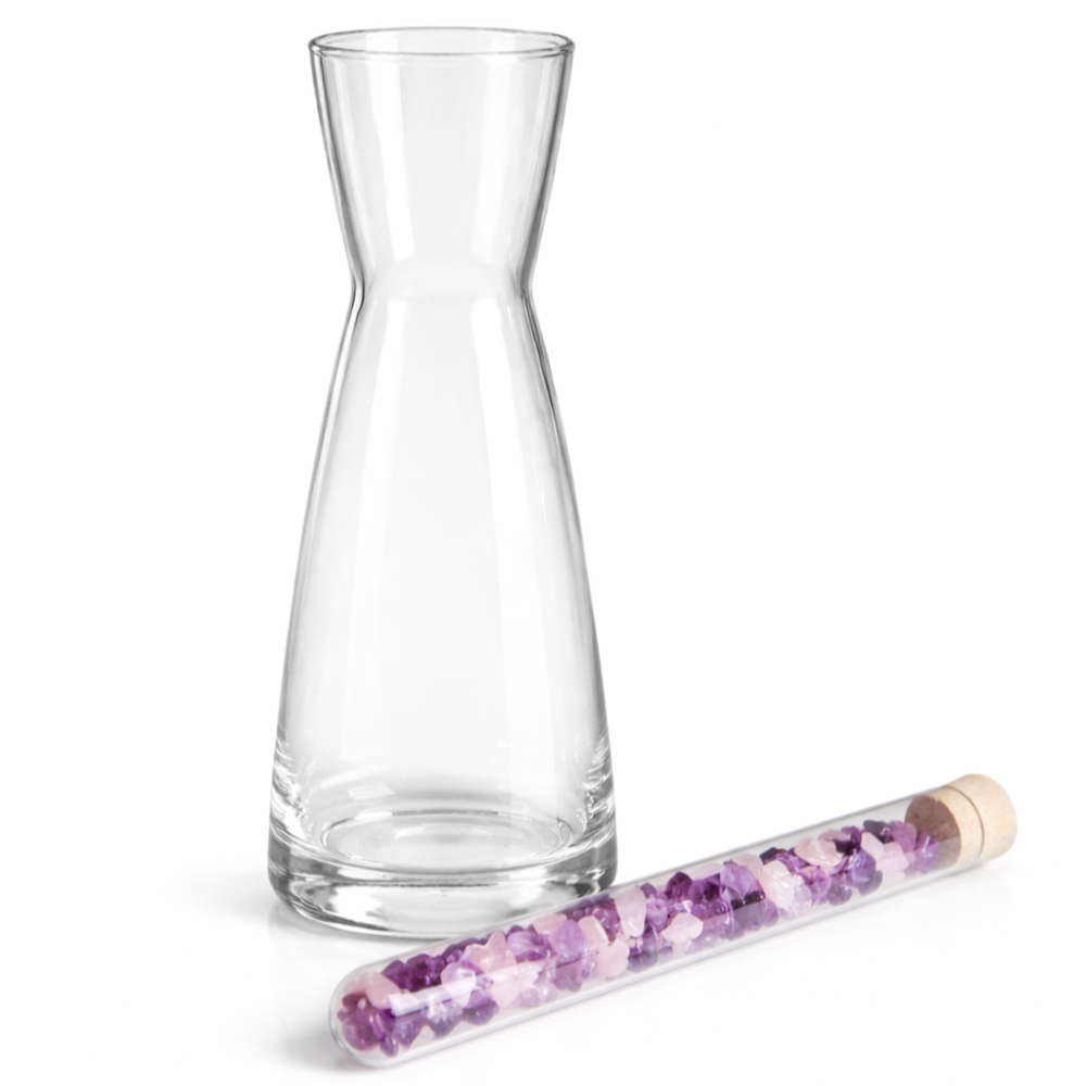 Geschenkset Glaskaraffe PRINZESS mit Edelsteinstab Amethyst und Rosenquarz von WATERHOUSE24